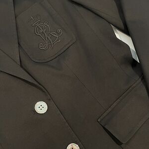 ~ Lauren Ralph Lauren Sz 10 Black Blazer Crown Monogram Embroidered Women Pocket